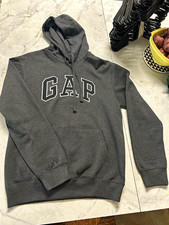 Gap Gray Logo Fleece Pullover Hoodie Men's Size S Long Sleeve Cotton Blend