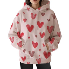 3D Printed Pink Heart Hoodie, Vivid Heart Pattern Sweatshirt, All Over Print