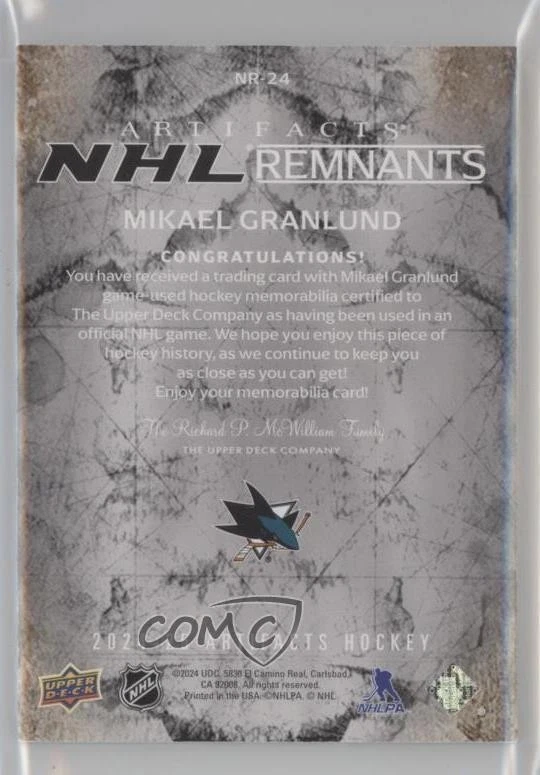 2024-25 Upper Deck Artifacts NHL Remnants Mikael Granlund #NR-24 - Image 2 of 2