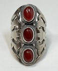 Vintage Sterling Silver Three Carnelian Gemstone Elongated Ring Size 8 — photo 2