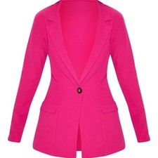 NWT PrettyLittleThing Pink Fitted Button Detail Crepe Blazer, Sz 4