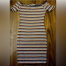 Mikey & Joey Striped Ribbed Off-Shoulder Dress Womens Size Small