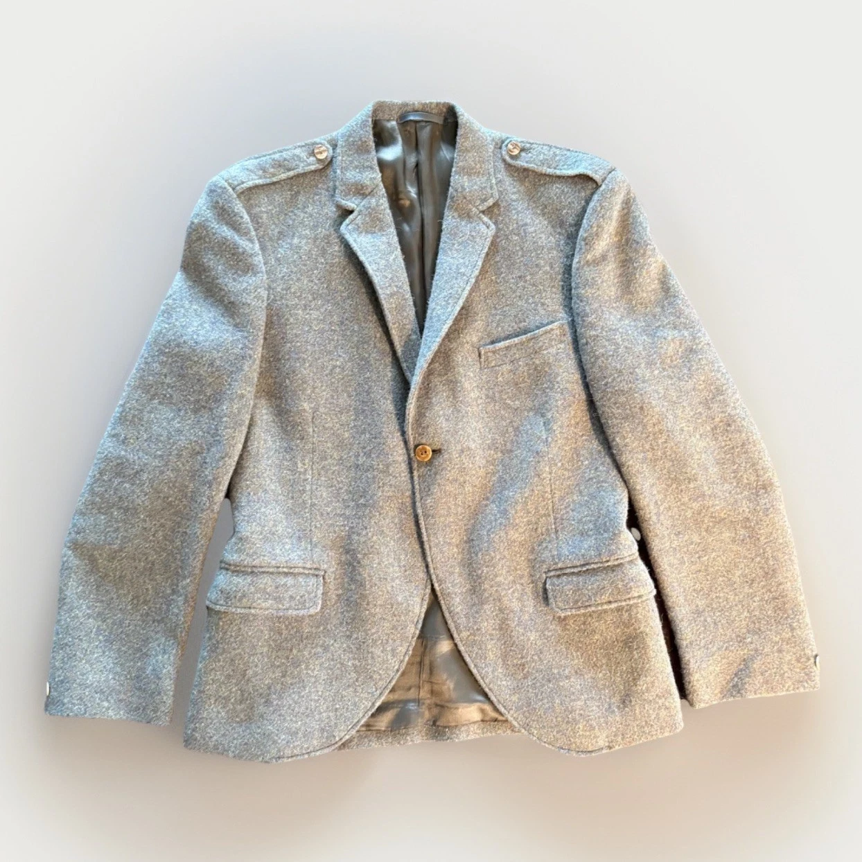 Vintage Harris Tweed Kilt Jacket Grey, 100% Wool, Handwoven Outer Hebrides 40R