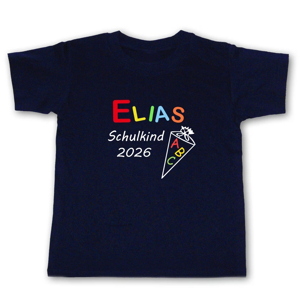 Schulanfang T Shirt WUNSCHNAME mit Schulkind 2026 WAHL Farbe Größe NEU - Bild 1 von 1