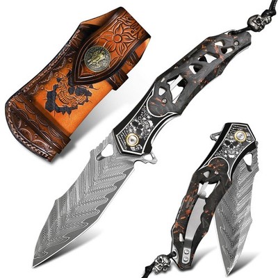 Handmade Men's Folding Pocket Knife, 9'' Damascus Steel Folding Knife, Include...