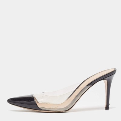 Gianvito Rossi Plexi Size 39 Black Patent Leather and PVC Mules