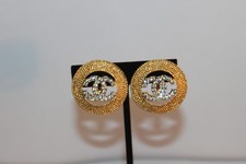 Vintage CC Earrings Goldtone Clear Stones Open Center NICE!