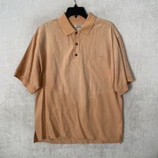 Tommy Bahama Mens Polo Shirt Solid Coral Orange Medium Silk VTG 90s Short Sleeve