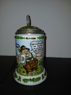 Bierkrug mit Zinndeckel Franz Josef Strauss Karikatur Sehr schöner Zustand!