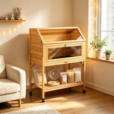 Chew-Proof 2-Tier Hamster Hutch with Acrylic Window & Storage, Wood Color