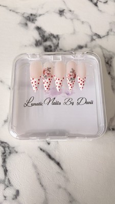   Handgemachte Press-On Nails   Floral Dot Design  