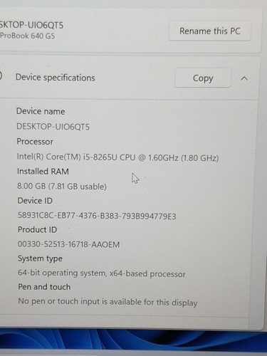 HP ProBook 640 G5 14" Core i5-8265U 8GB Ram 256GB FHD Windows 11 Pro ,SL19 - Zdjęcie 8 z 18