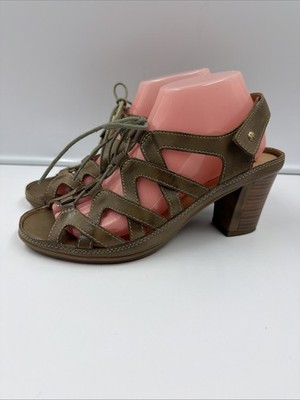 Pikolinos Java Leather Caged Peep Toe Lace Up Heel Sandals EUR 40 US 9-9.5 *EUC!