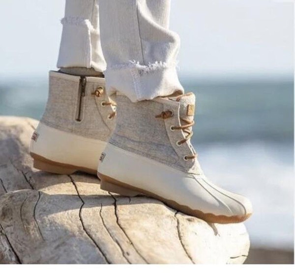 Women Sperry Boots White Leather 36