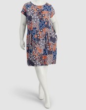 Connected Apparel Women's Blue Printed Round-Neck Shift Dress Plus Size 20W