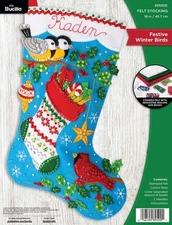 DIY Bucilla Festive Winter Birds Christmas Felt Stocking Kit