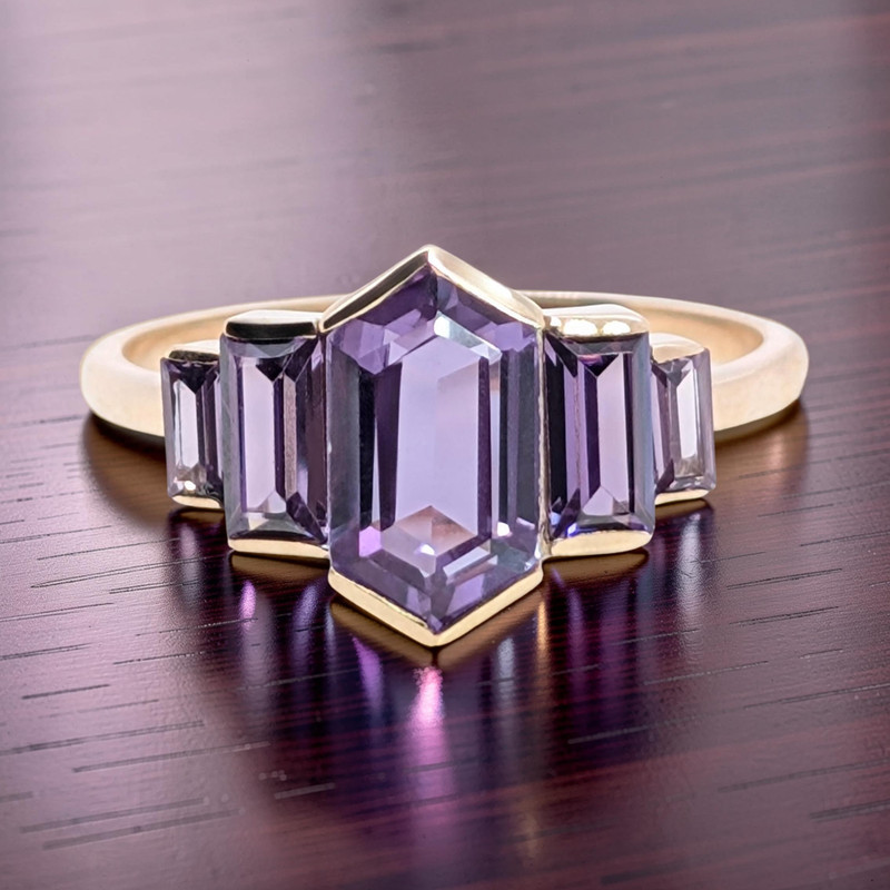 ESTATE 9K YELLOW GOLD COLOR CHANGE CENTER BLUE TEAL PURPLE RING SIZE 9 #8008