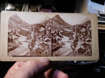 VICTORIAN BIERSTADT STEREOVIEW BROWNSVILLE MINING CAMP ON CCRR, COLORADO