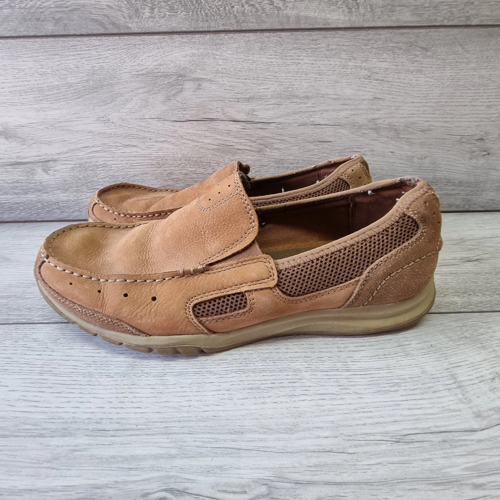 Scarpe mocassini uomo Clarks pelle marrone Ramada spagnolo slip on nabuk UK 8 G