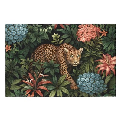 Tropical Leopard Area Rug Monstera Palm Leaves and Hibiscus Floral Rug 24x35 ...