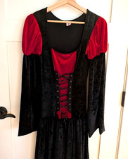 Medieval Ren Faire Dress Corset Black Red Goth Witchy Vampire XS S Heavy Velvet