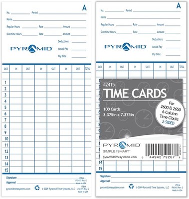 Pyramid Time Systems Authentic Time Cards 3.38x7.44 Inch
