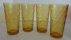 Vtg Set Of 4 Anchor Hocking Amber Honeycomb Pattern Glass Tumblers Glasses