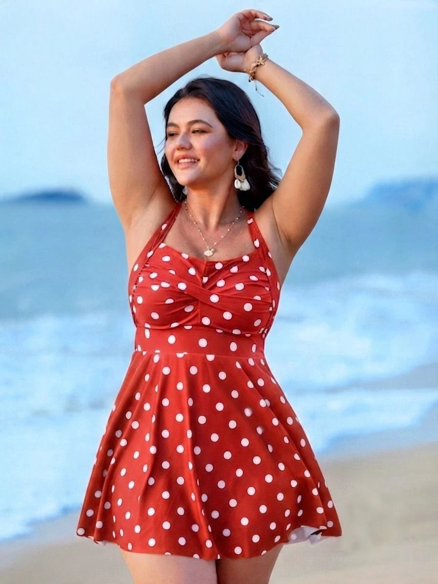red polka dot swim dress Red Polka Swim Dress
