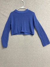 Wild Fable Cropped Sweater Womens XS Blue Cotton Waffle Knit Round Neck Winter