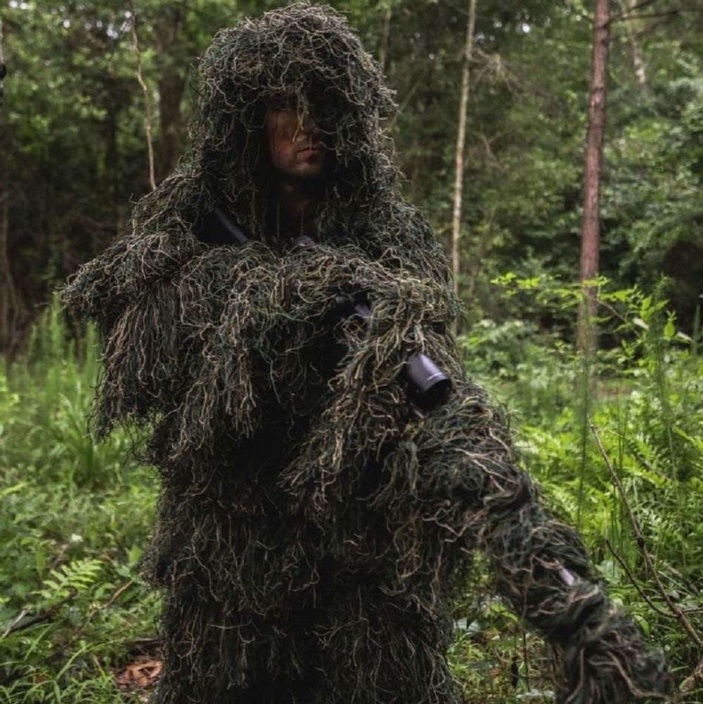 Ghost Ghillie Suit: Woodland Camo | Double-Stitched Design with Adjustable Ho...