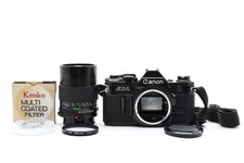  Near MINT w/Strap Canon AE-1 Black Camera  NFD 135mm f2.8 Lens From JAPAN