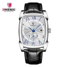 CHENXI Men Rectangle Black Leather Luminous Business Calendar Quartz Wristwatch