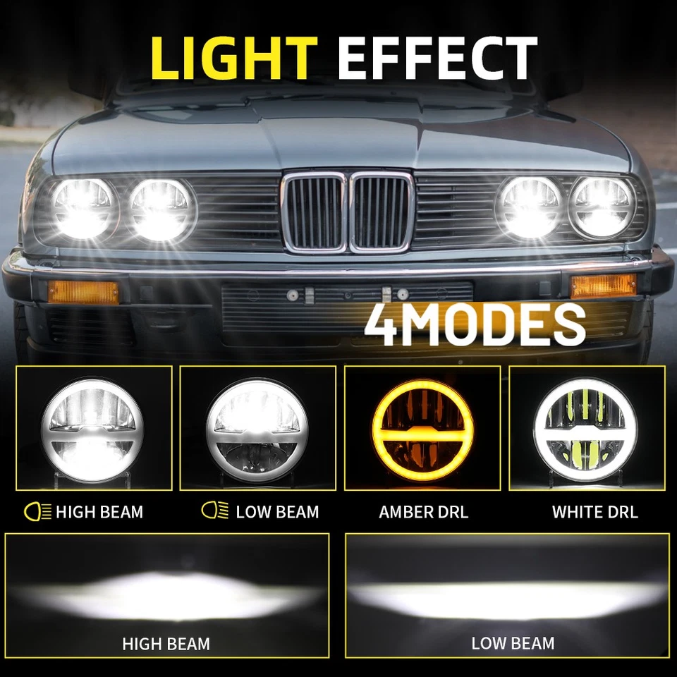 4 piezas faros LED redondos de haz alto bajo de 5,75" 5-3/4 pulgadas para Jaguar XJ XJR XJ8 Foto 2 de 4