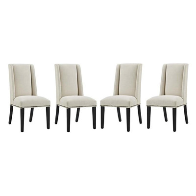 Modway Baron 20.5'' Solid Rubberwood Polyester Dining Chair in Beige (Set of 4)