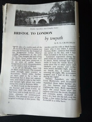 Zab Ephemera 1960er Jugendherberge Artikel Bristol nach London von Towpath Critchley 