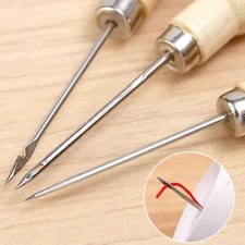 3pcs Wooden Leather Sewing Awl Tool For Handmade Stitch Leather Shoe Repair