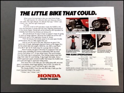 1980 Honda XL80S Bike Motorcycle 1-page Vintage Sales Brochure