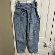We The Free People Belted Denim Utility Pants Blue Haze Size 28 O2