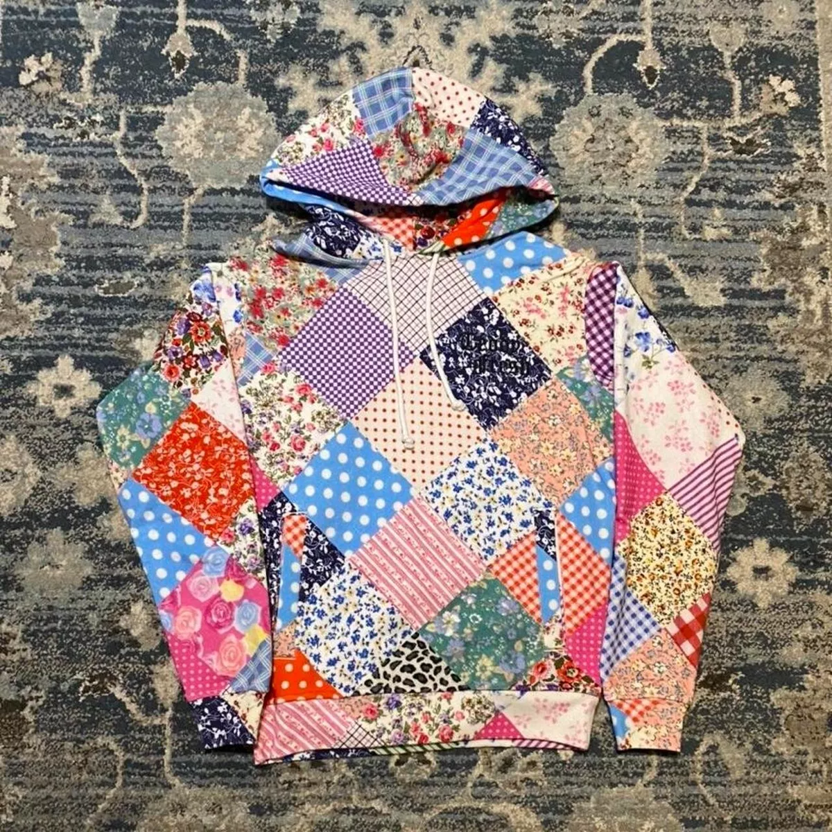 Teddy Fresh Unisex Quilted/Floral Print Hoodie White Multicolor Size - XS