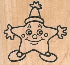 Smiling Star 3 x 2 3/4" Rubber Stamp, Sky Stamp, Flying Stamp