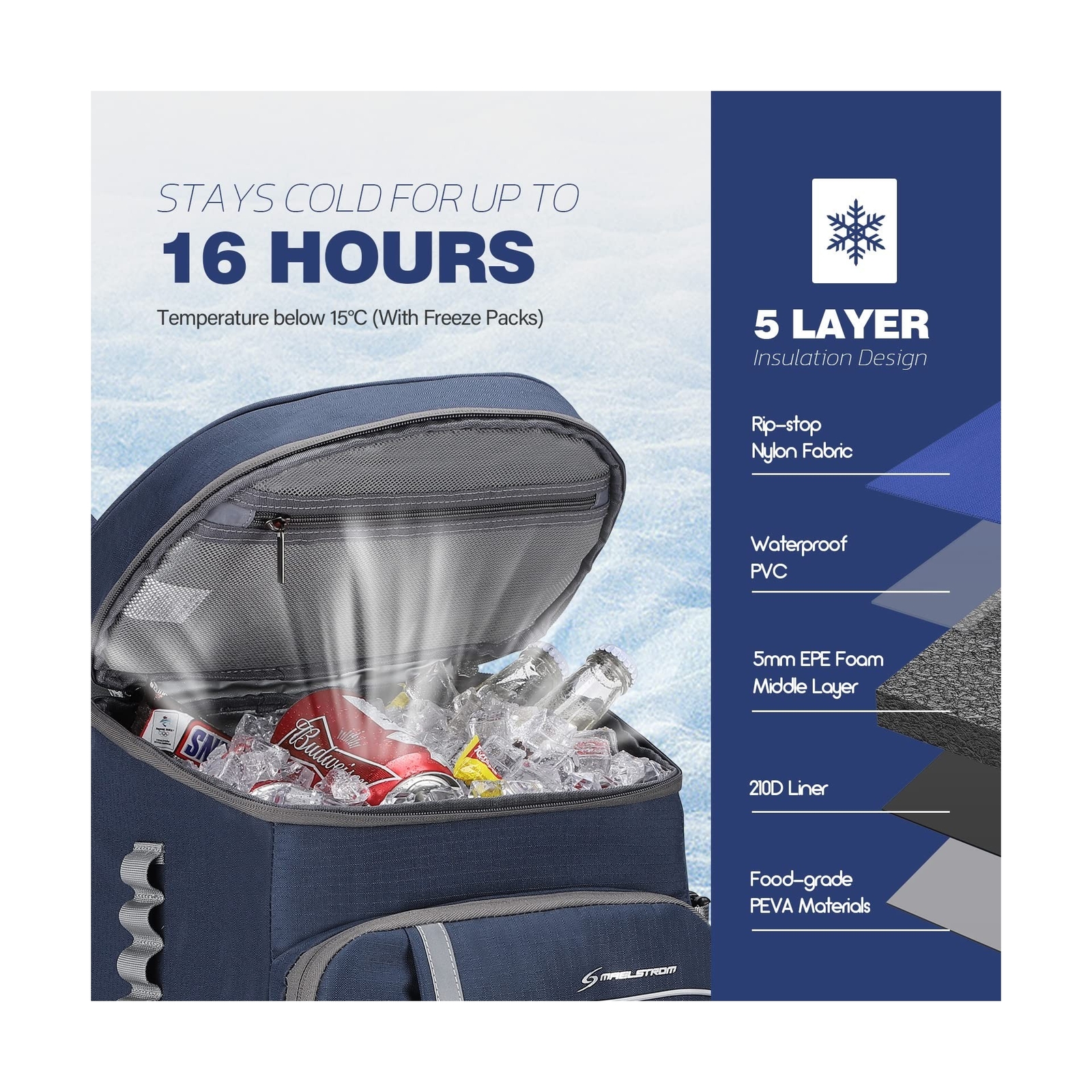 Maelstrom Cooler Backpack,35 Can Backpack Cooler Leakproof,Insulated