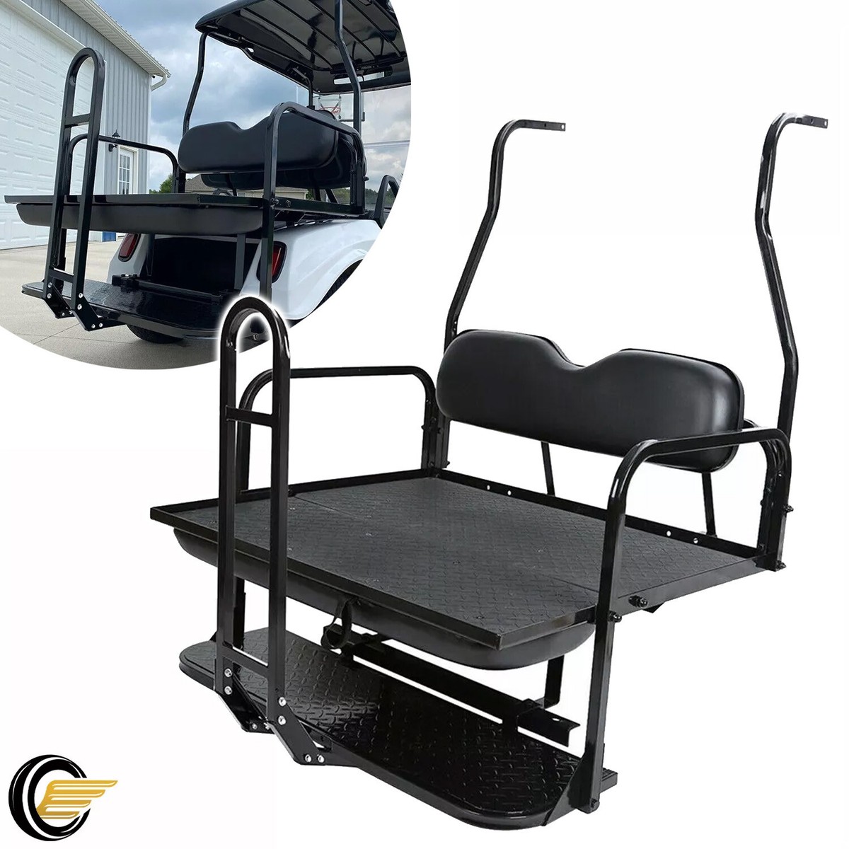 2000-2013 Club Car DS Golf Cart Rear Flip Seat Kit W/ Grab Bar