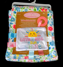 New  Baby Girls 2 pc White Floral BLANKET/Toy-Teether SET sz 30" x 40" NWT