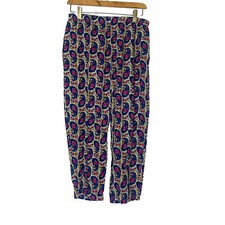 Vtg Brass Plum Nordstrom's Rayon Pants Paisley Purple Size M Pockets