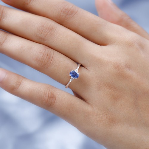 0.75ctw Kyanite & White Topaz Ring Platinum Plated Sterling Silver Size 5 - Picture 3 of 6