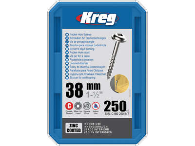 Kreg Pocket-Hole Schrauben 38 mm, Verzinkt, Maxi-Loc, Grobgewinde - 250Stk.