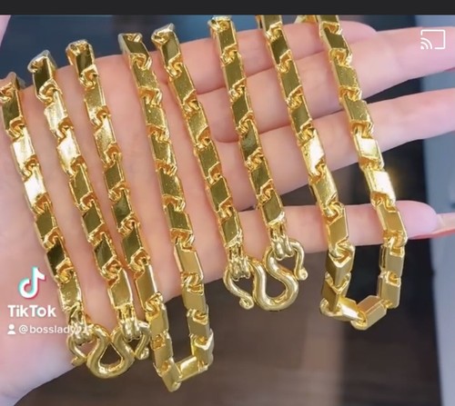 24k Gold slanted Box Chain Necklace 225 