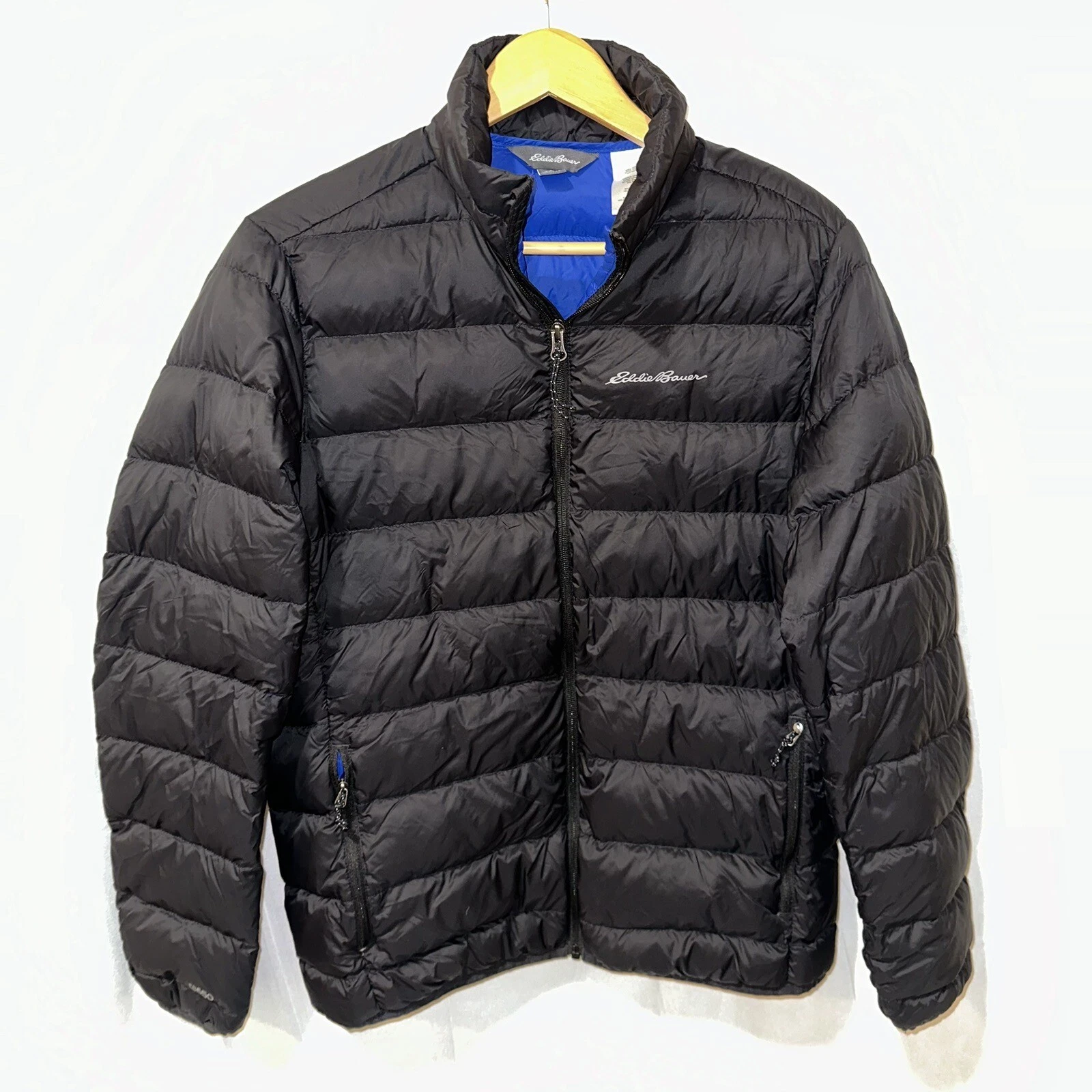 Eddie Bauer EB650 Down Puffer Jacket Black Blue Coat Men’s Small EUC!