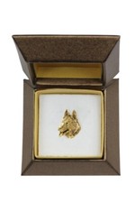 Deutscher Sch&auml;ferhund - Hundebrosche in dekorativer Box, elegante vergoldete Ans