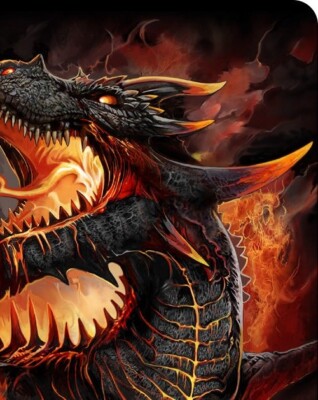 Small Tin Sign: SPIRAL DRACONIS: fire dragon fantasy art flames